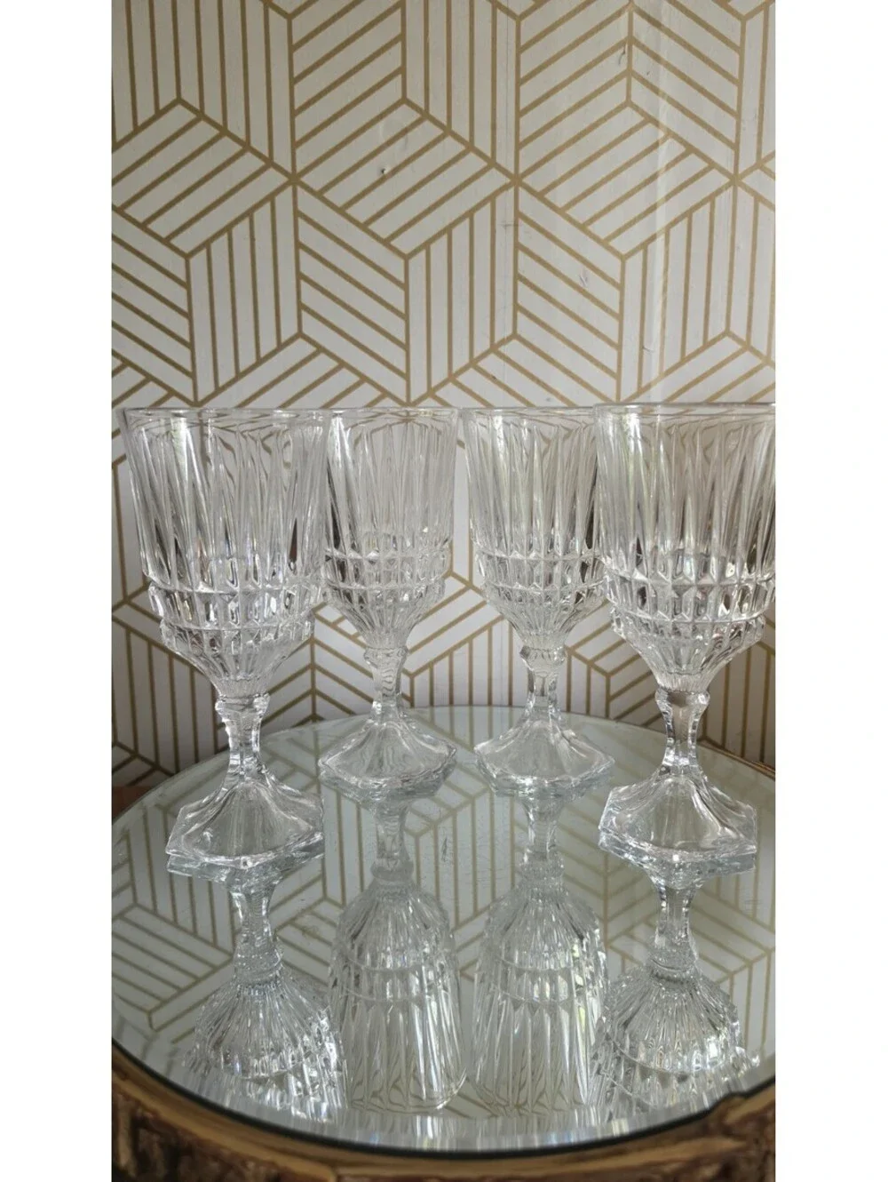 Vintage Set Of 4 Fostoria Heritage Clear Ribbed Glass Juice/Wine Goblets